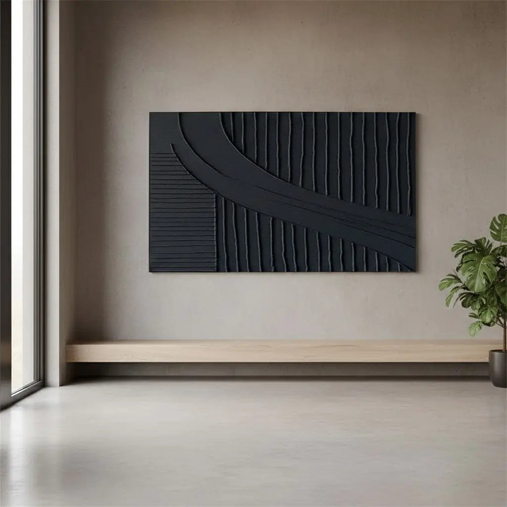Black Plaster Art Minimalist Textured Painting #P124 ArtiQuo