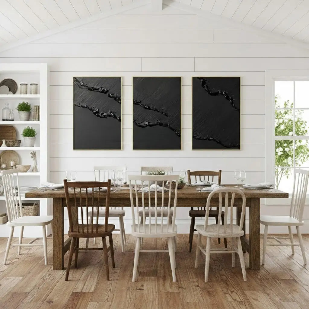 Black Minimalist Textured Set Of 3 Painting #P137 ArtiQuo