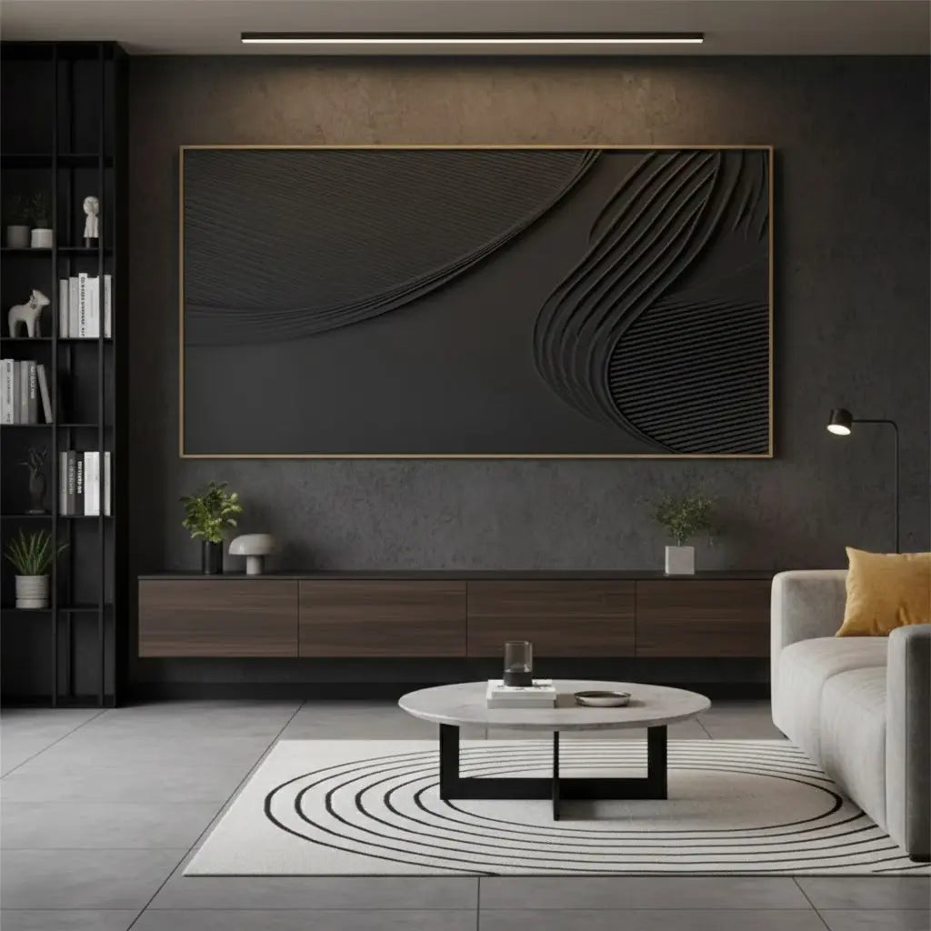 Black Minimalist Textured Painting #P182 ArtiQuo