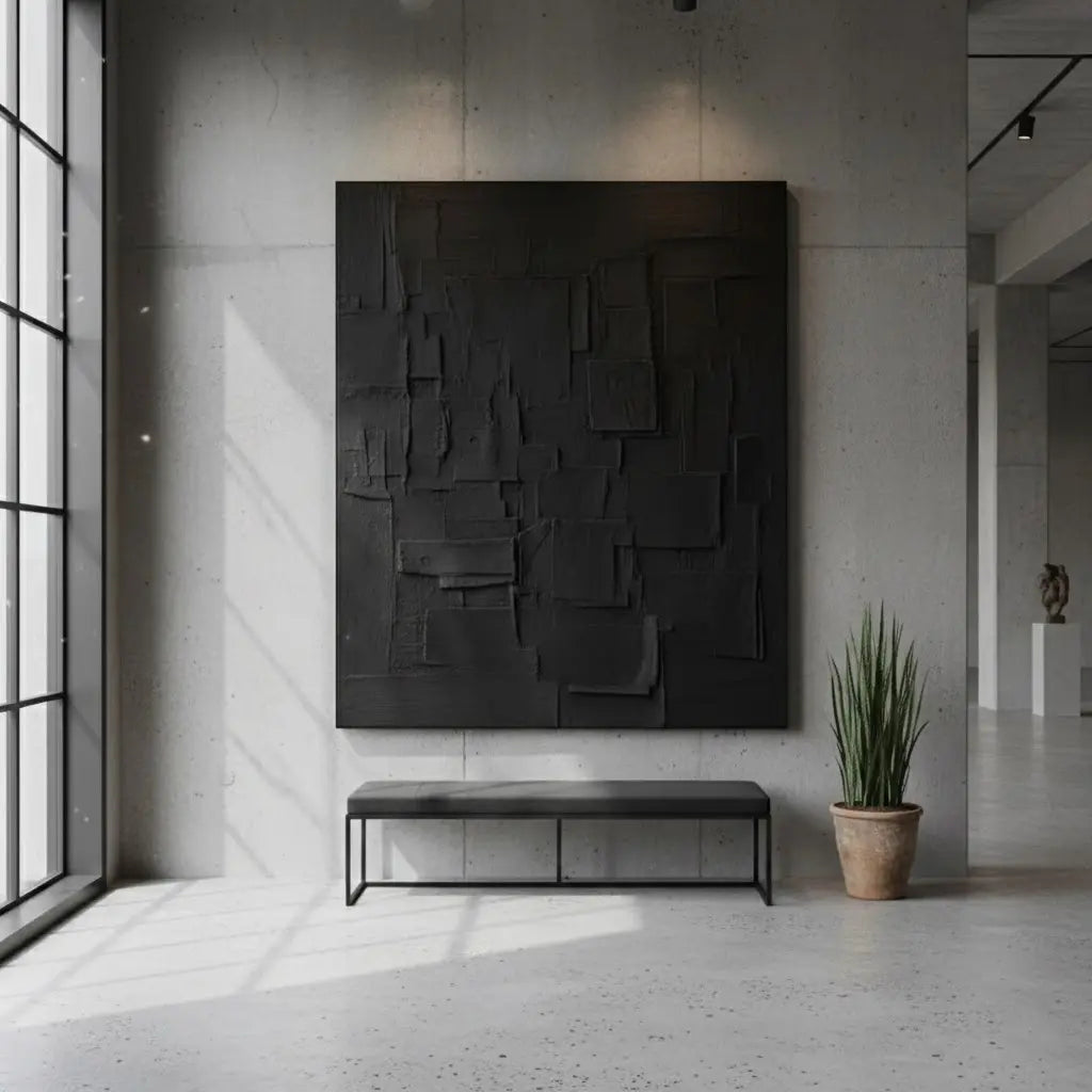 Black Minimalist Textured Canvas #P202 ArtiQuo