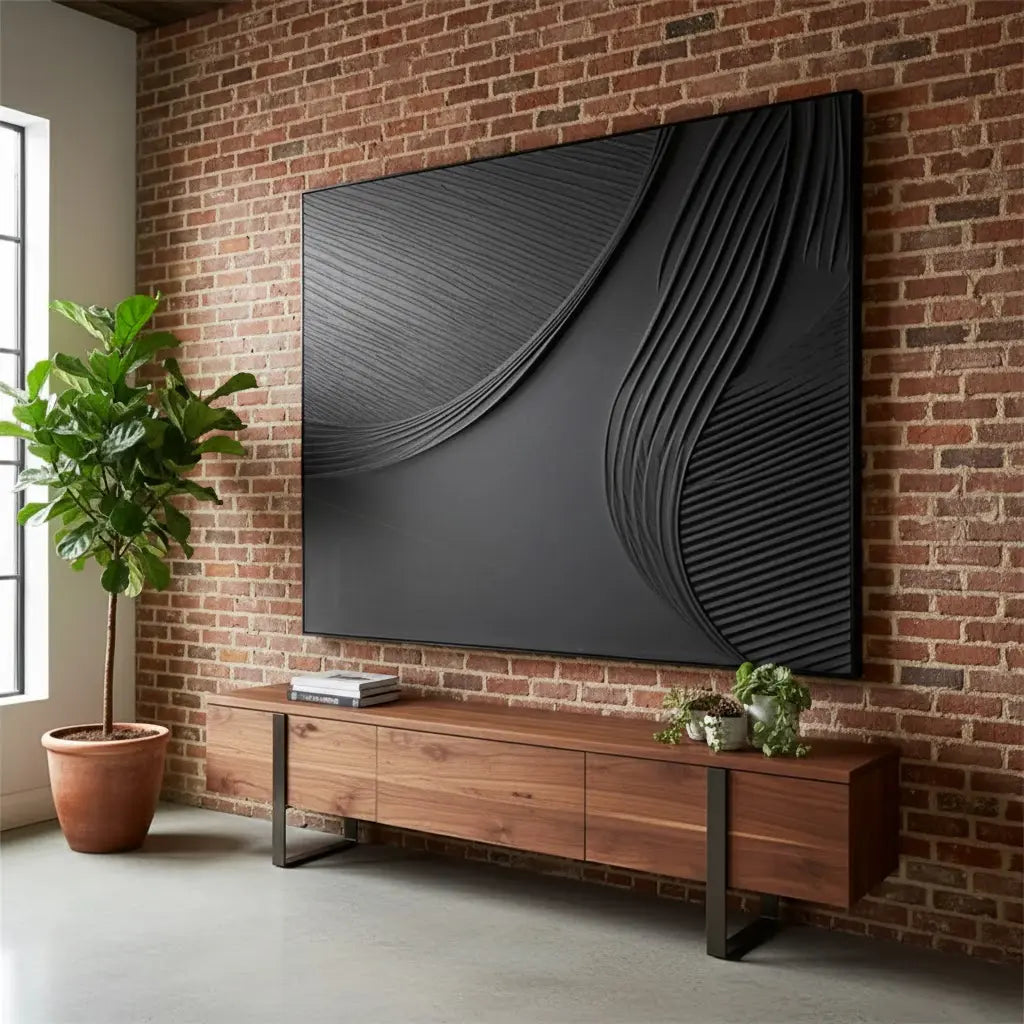 Black Minimalist Textured Painting #BM20 ArtiQuo