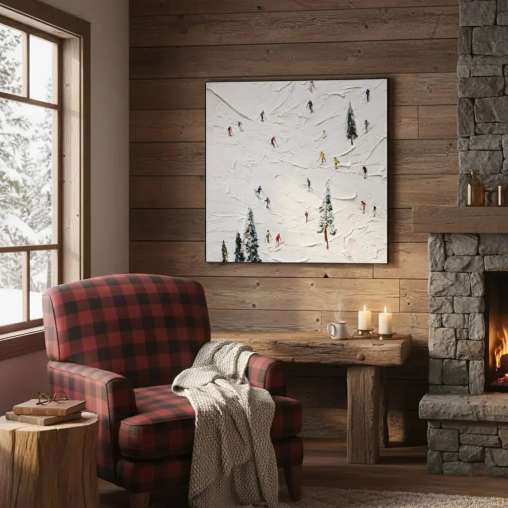 White Skiing Sport Art Textured Painting Canvas #P211 ArtiQuo