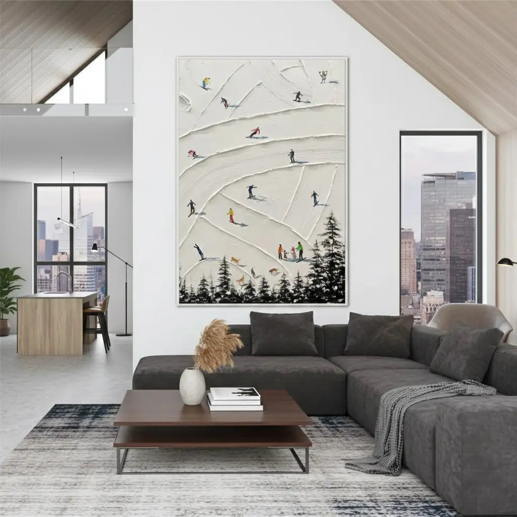 Skiing Sport Art Textured Painting Canvas #P214 ArtiQuo