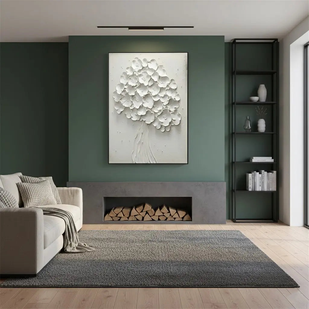Green & White Abstract Textured Wall Art #P221 ArtiQuo