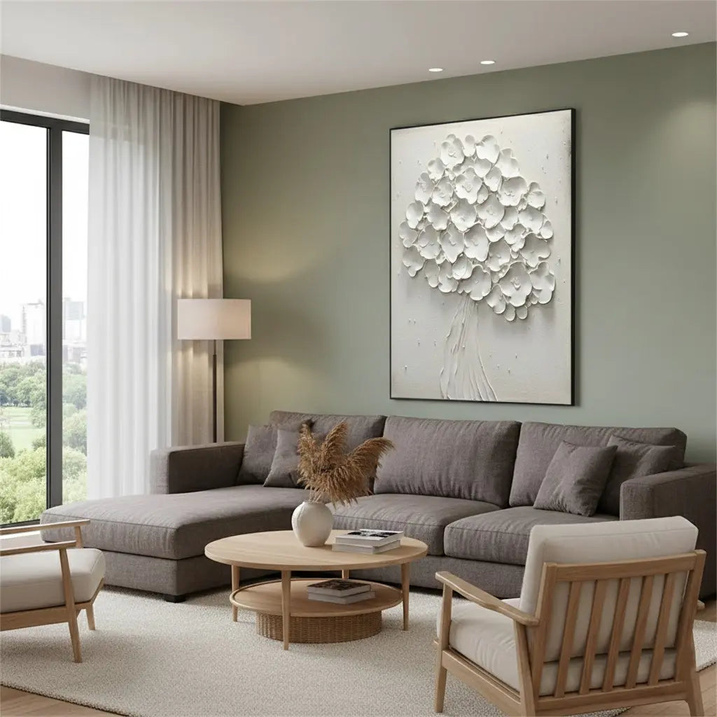 White Flower & Tree Abstract Texture Canvas Art #P222 ArtiQuo