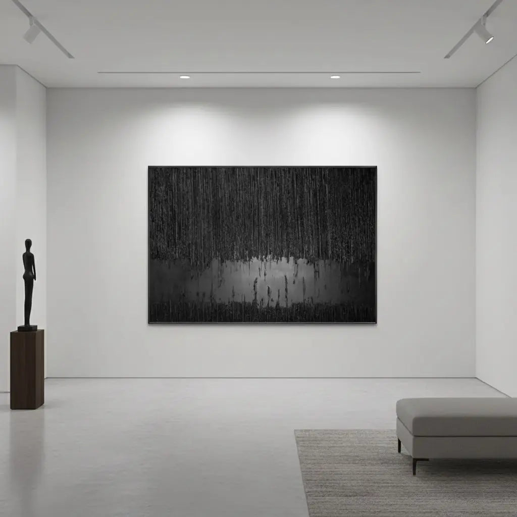 Black Minimalist Textured Painting #P27 ArtiQuo