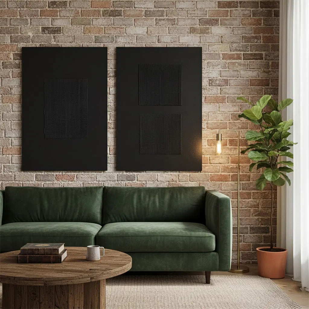 Black Minimalist Textured Paintings Canvas Set of 2 #BM39 ArtiQuo