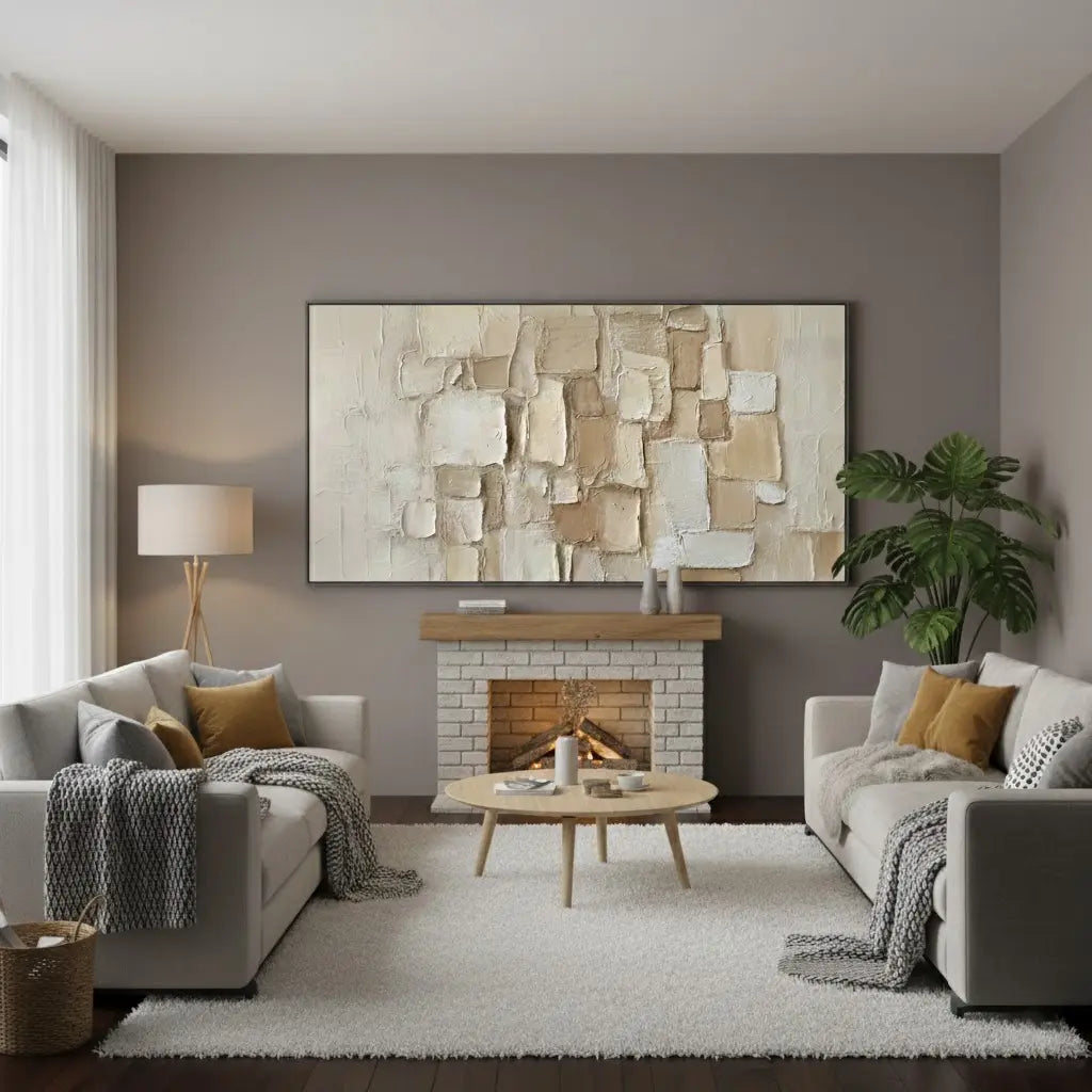 Beige Abstract Textured Wall Art #P48 ArtiQuo
