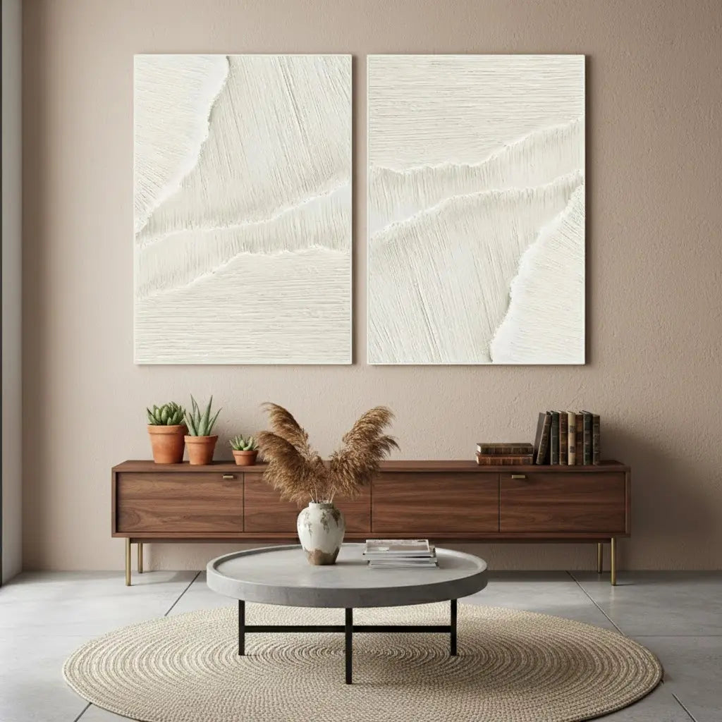 Plaster Art Minimalist Textured Paintings Set of 2 #P55 ArtiQuo