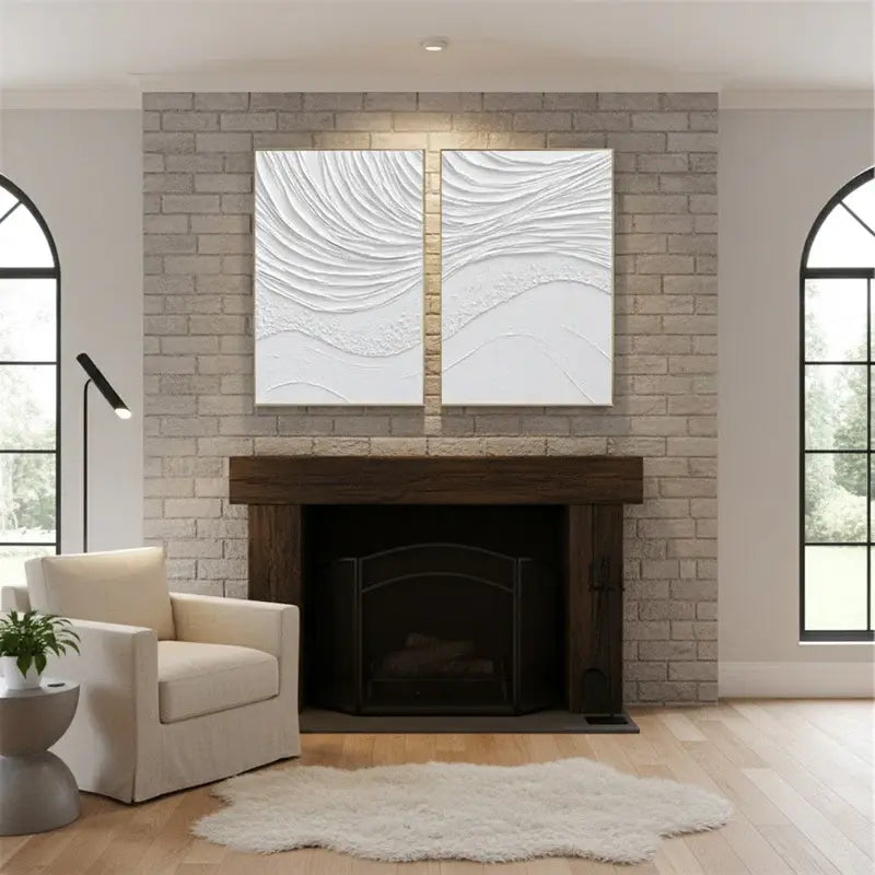 White Minimalist Textured Paintings Canvas Set of 2 #WM20 ArtiQuo