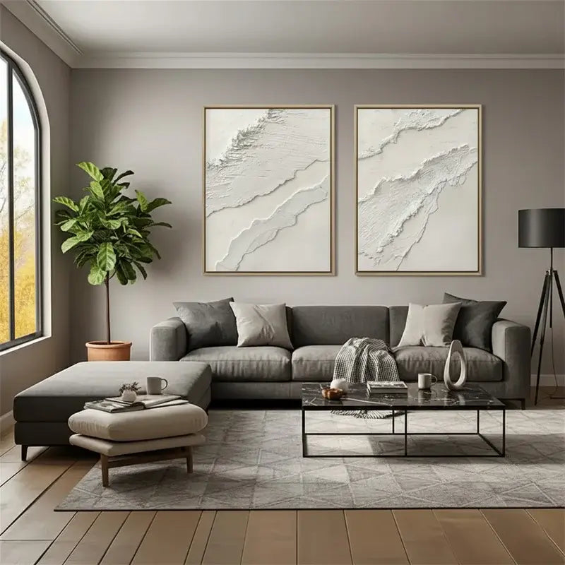 Plaster Art Minimalist Textured Paintings Set of 2 #WM24 ArtiQuo