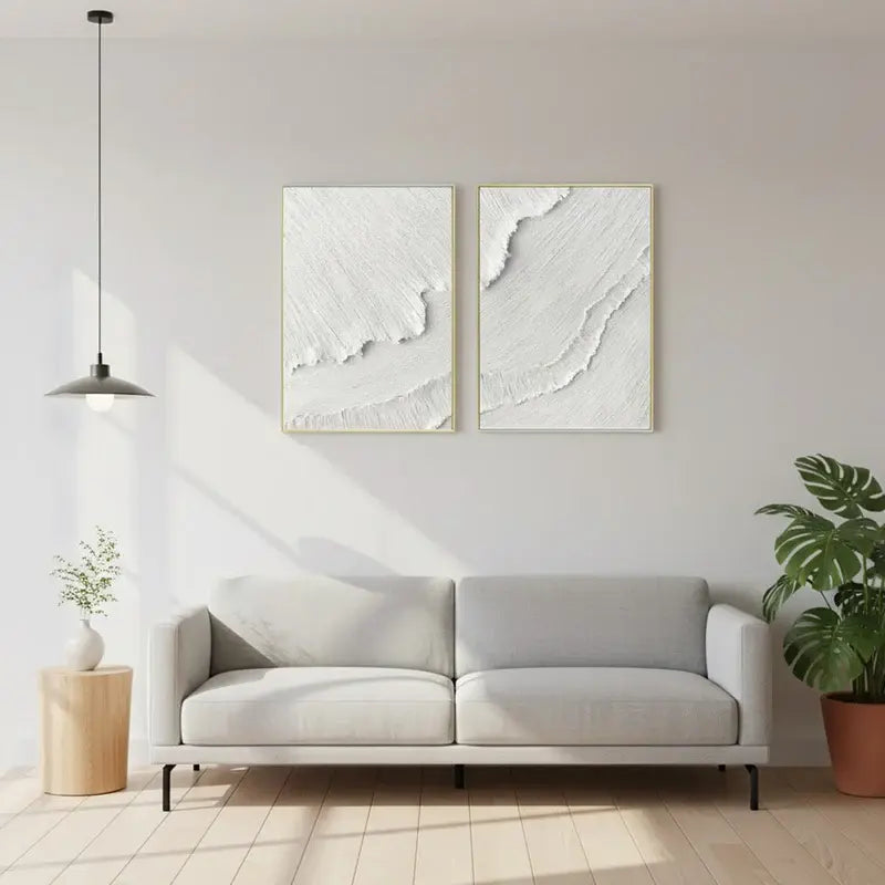 White Minimalist Textured Paintings #WM8 ArtiQuo