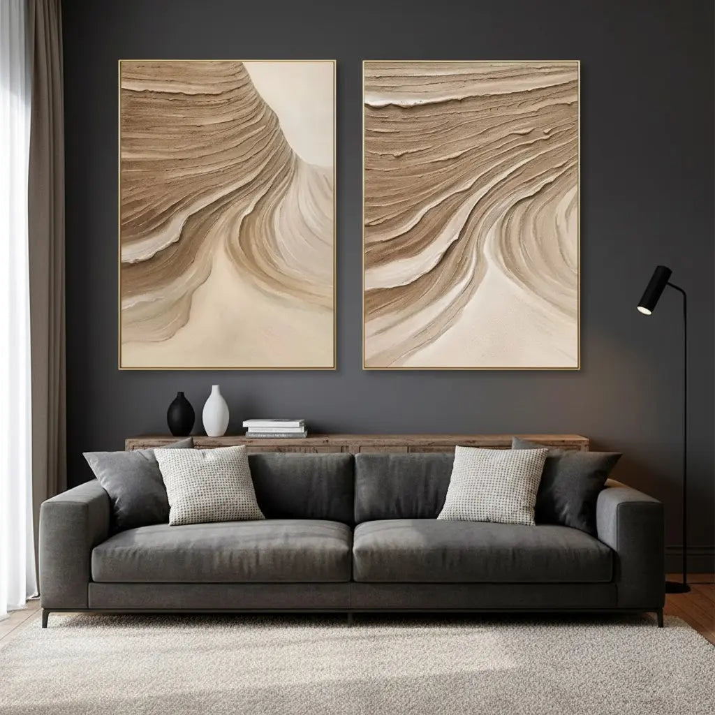 Beige & Brown Abstract Set of 2 #P107 ArtiQuo