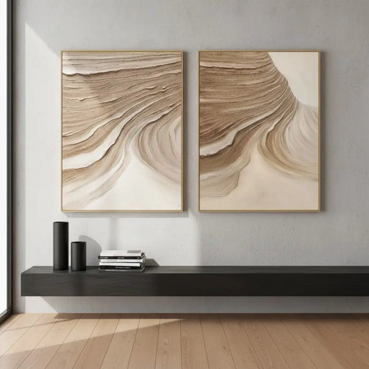 Beige & Brown Abstract Set of 2 #P107 ArtiQuo