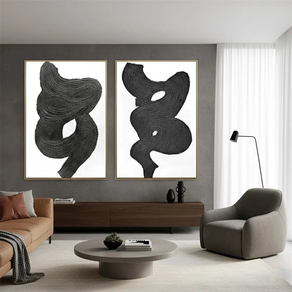 Black White Textured Minimalist Wall Art Set of 2 #P117 ArtiQuo