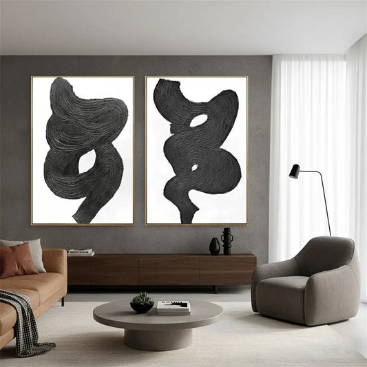 Black White Textured Minimalist Wall Art Set of 2 #P117 ArtiQuo