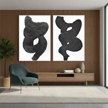 Black White Textured Minimalist Wall Art Set of 2 #P117 ArtiQuo