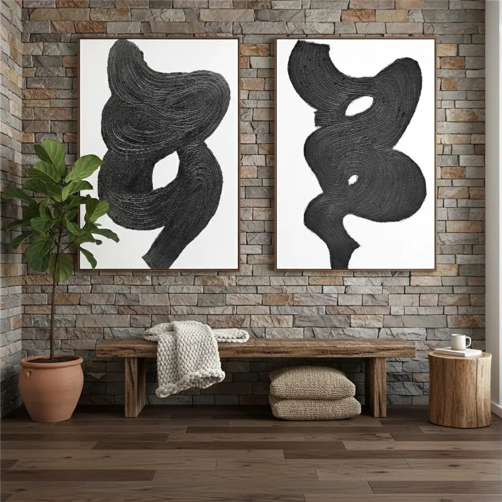 Black White Textured Minimalist Wall Art Set of 2 #P117 ArtiQuo