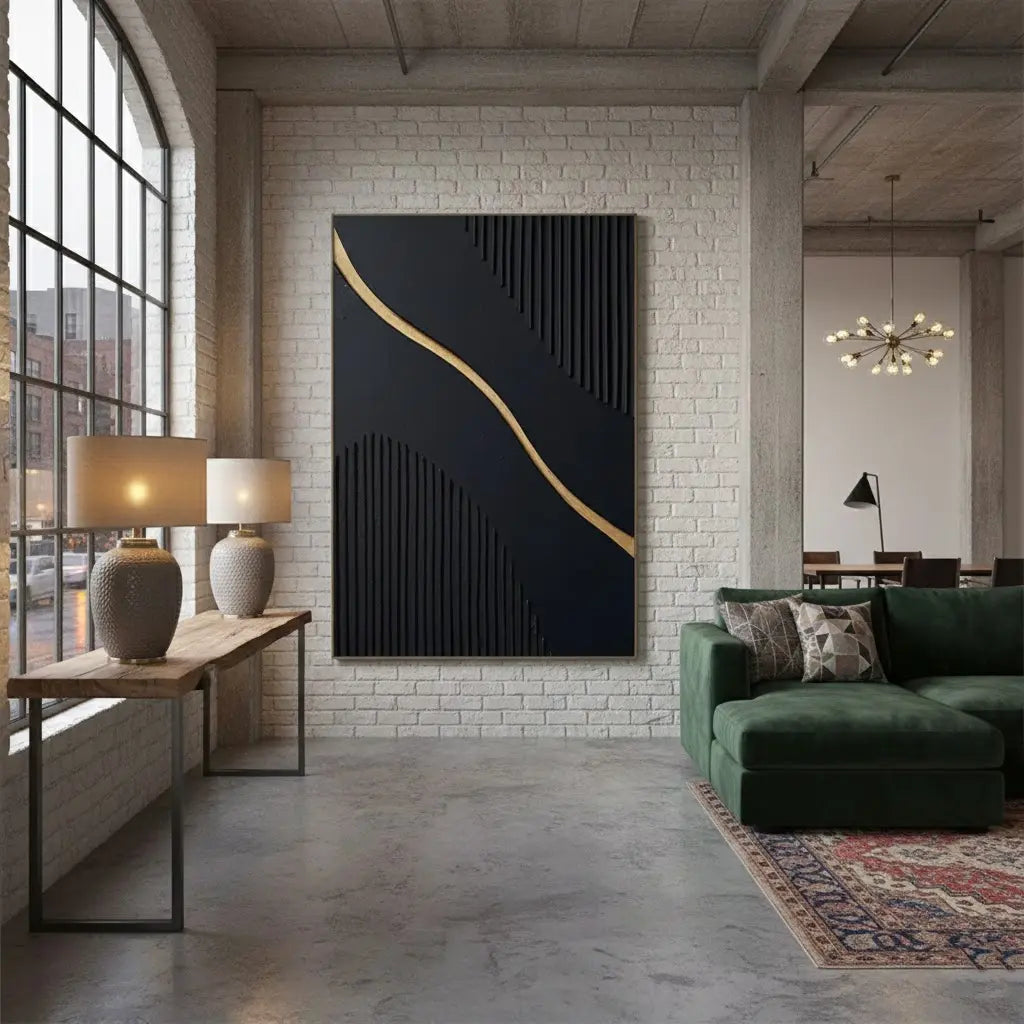 Black Gold Minimalist Textured Painting #P118 ArtiQuo