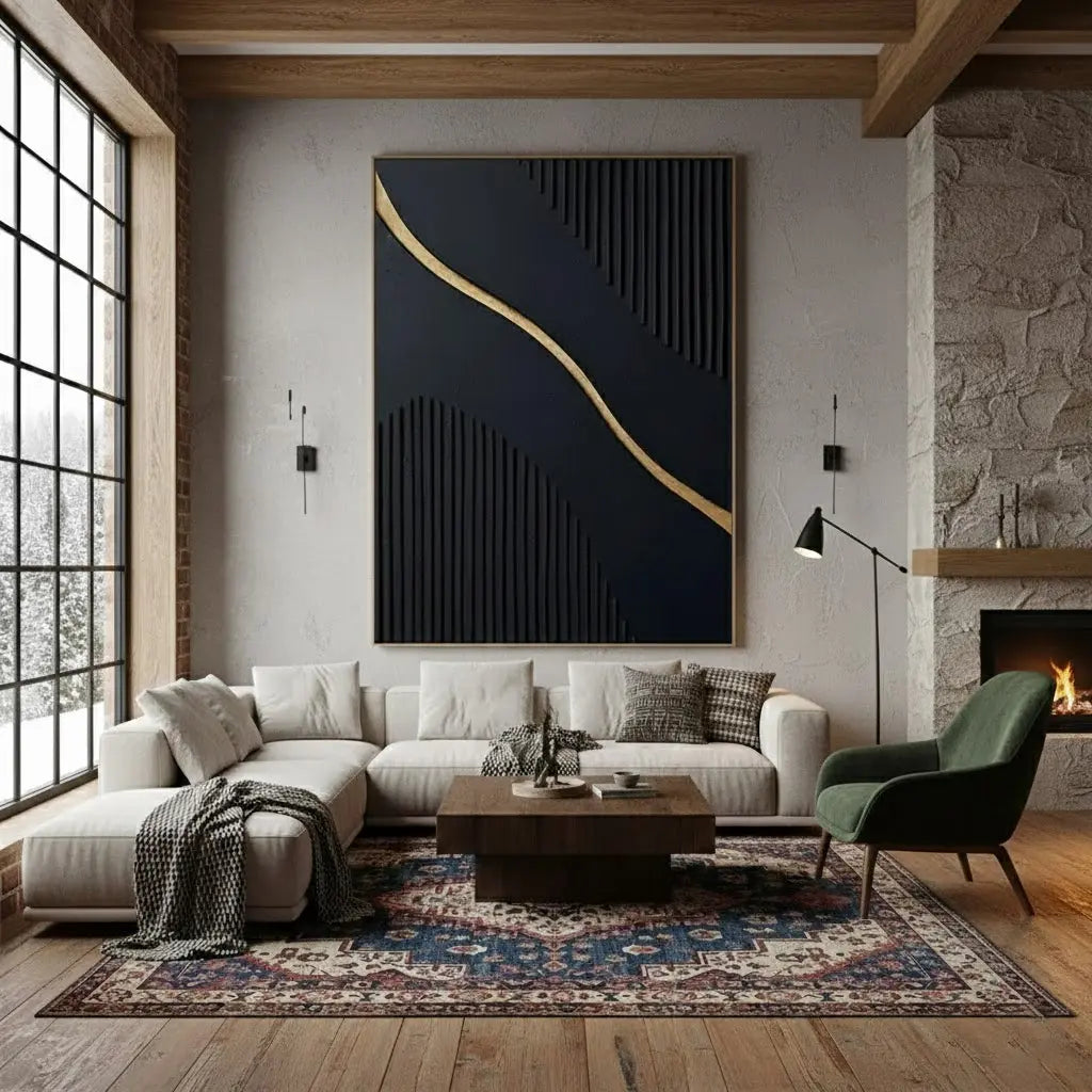 Black Gold Minimalist Textured Painting #P118 ArtiQuo