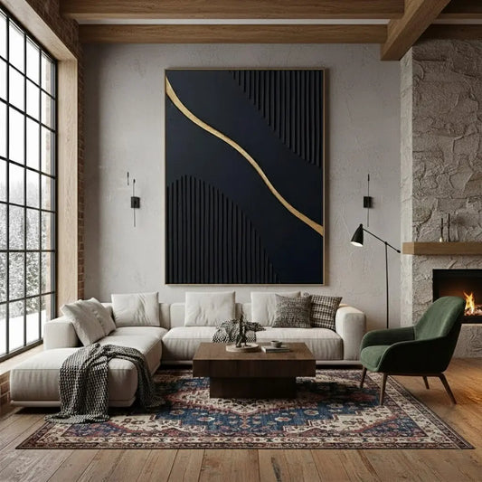 Black Gold Minimalist Textured Painting #P118 ArtiQuo
