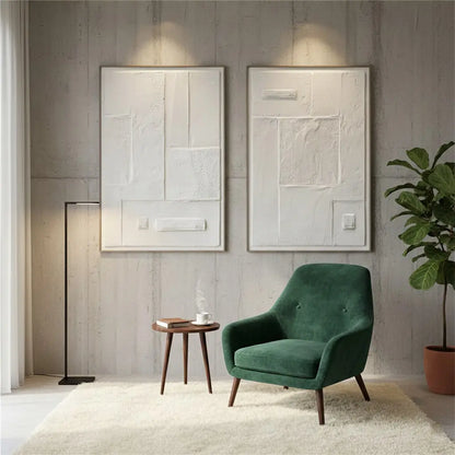 White Minimalist Textured Paintings Canvas Set of 2 #P122 ArtiQuo