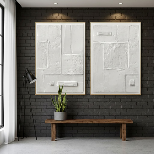 White Minimalist Textured Paintings Canvas Set of 2 #P122