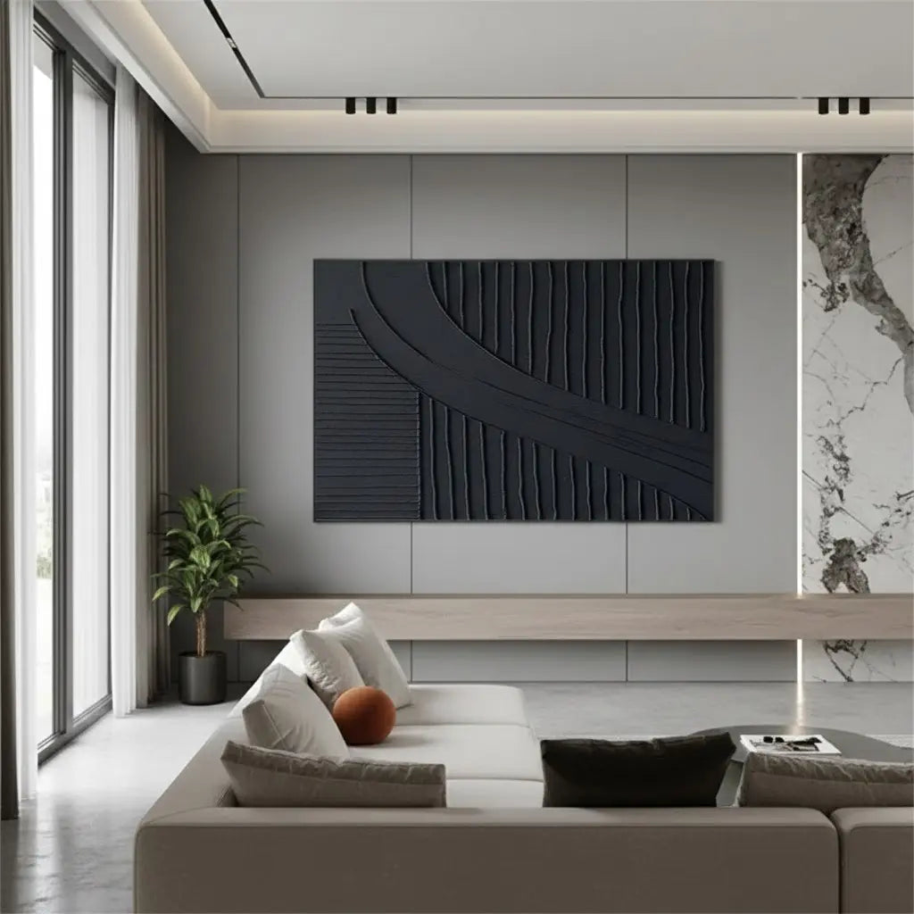 Black Plaster Art Minimalist Textured Painting #P124 ArtiQuo