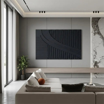 Black Plaster Art Minimalist Textured Painting #P124 ArtiQuo