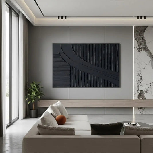 Black Plaster Art Minimalist Textured Painting #P124 ArtiQuo
