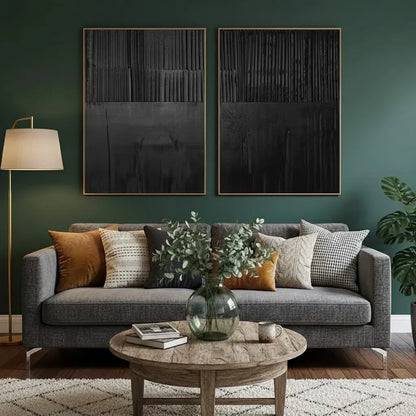Black Minimalist Textured Painting Canvas Set of 2 #P126 ArtiQuo
