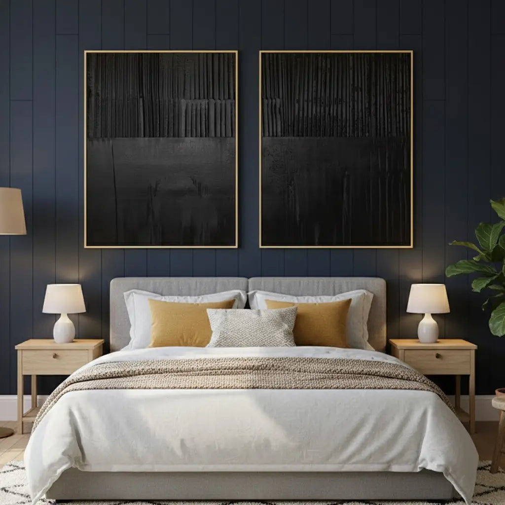 Black Minimalist Textured Painting Canvas Set of 2 #P126 ArtiQuo