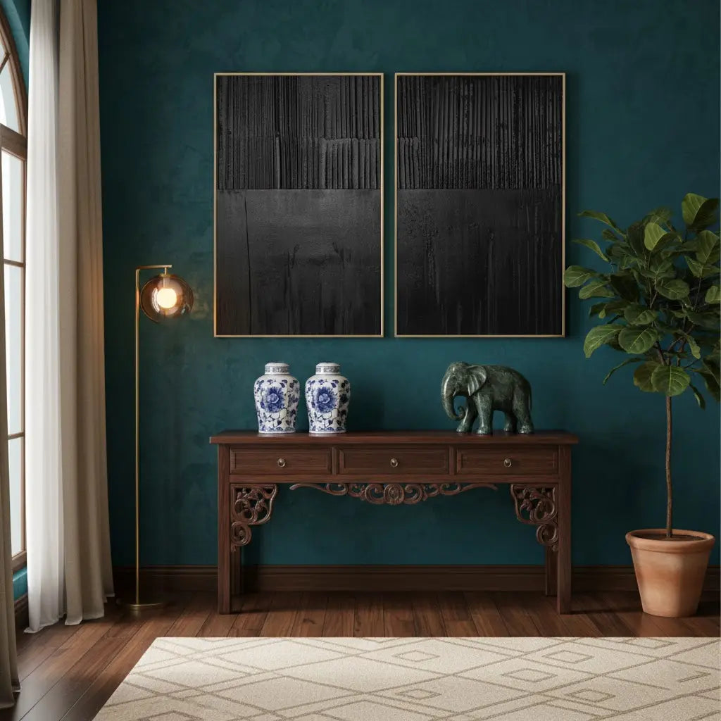 Black Minimalist Textured Painting Canvas Set of 2 #P126 ArtiQuo