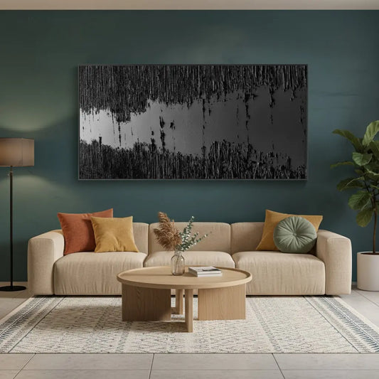 Black Minimalist Textured Painting #P127 ArtiQuo