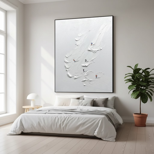 White Skiing Sport Art Textured Painting Canvas #P134