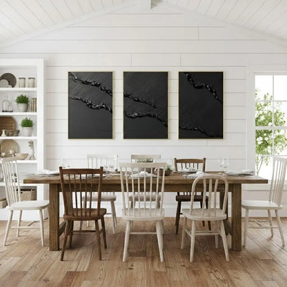 Black Minimalist Textured Set Of 3 Painting #P137 ArtiQuo