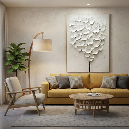 White Flower & Tree Abstract Texture Canvas Art #P138 ArtiQuo