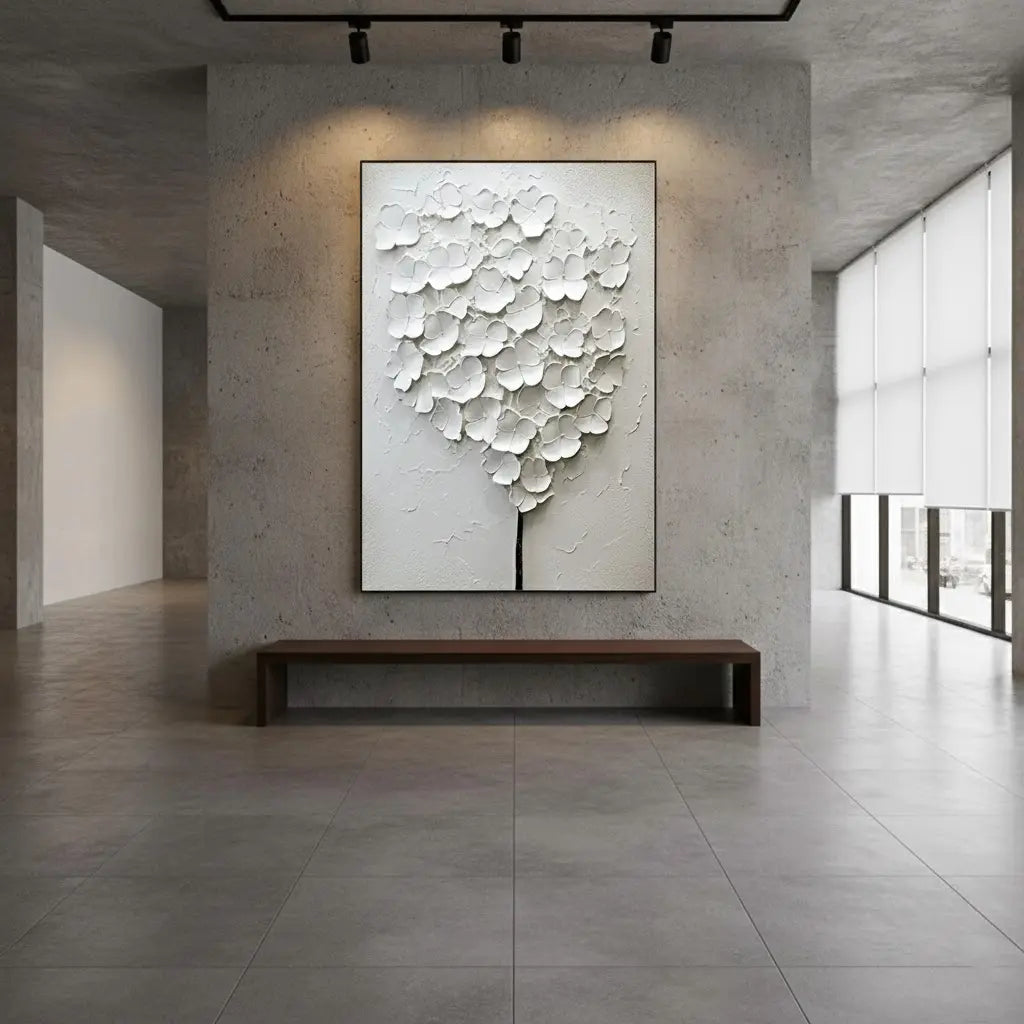 White Flower & Tree Abstract Texture Canvas Art #P138 ArtiQuo