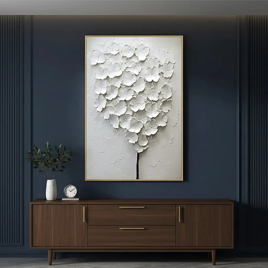 White Flower & Tree Abstract Texture Canvas Art #P138 ArtiQuo