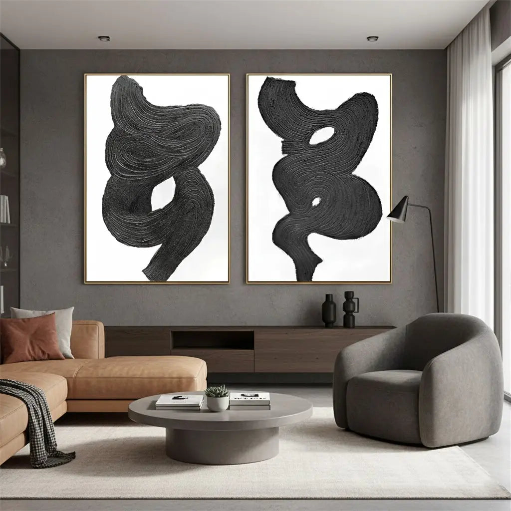 Black White Textured Minimalist Wall Art Set of 2 #BM13 ArtiQuo
