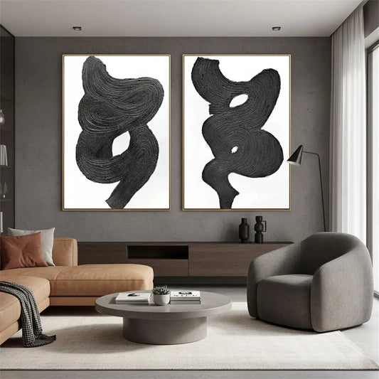 Black White Textured Minimalist Wall Art Set of 2 #BM13 ArtiQuo