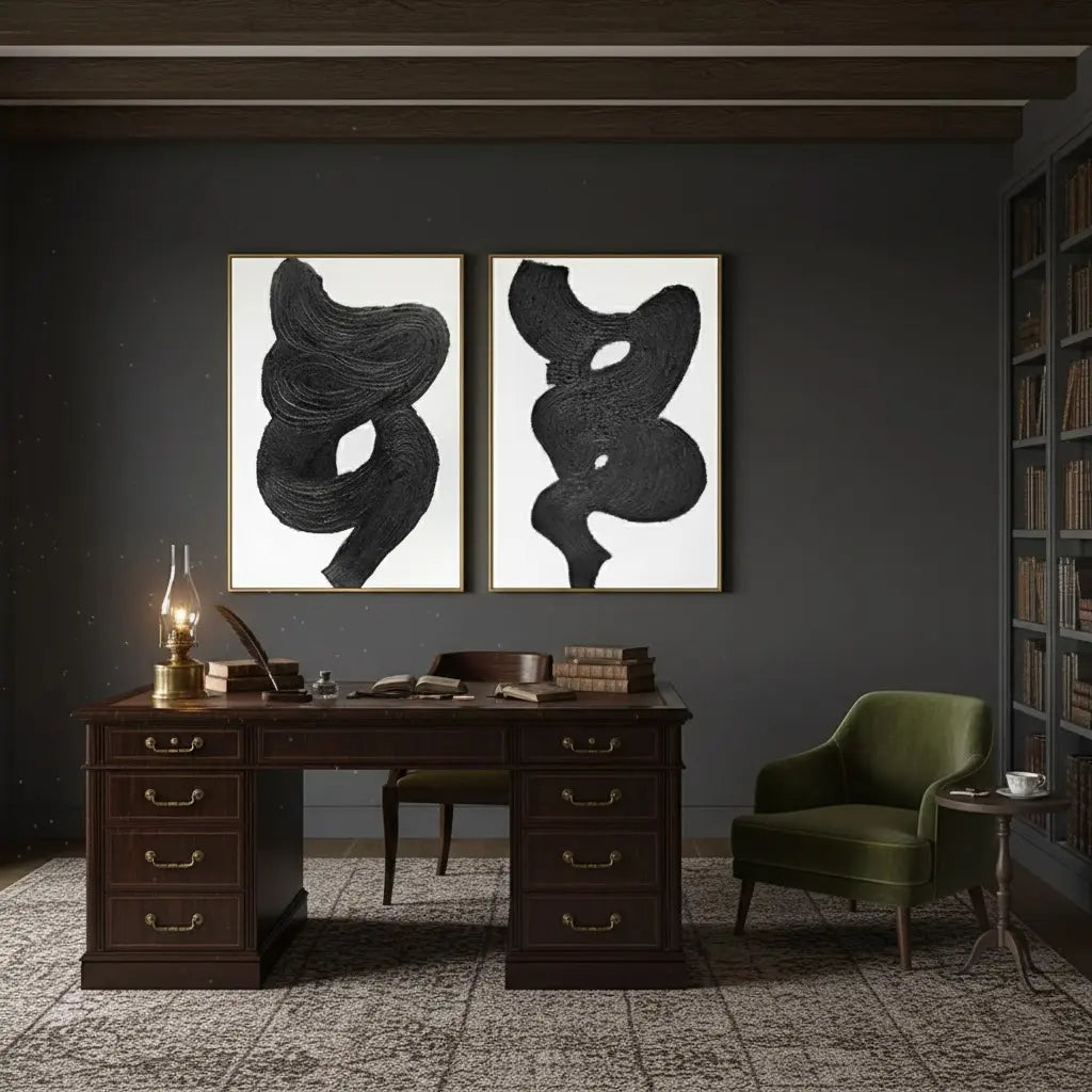 Black White Textured Minimalist Wall Art Set of 2 #BM13 ArtiQuo