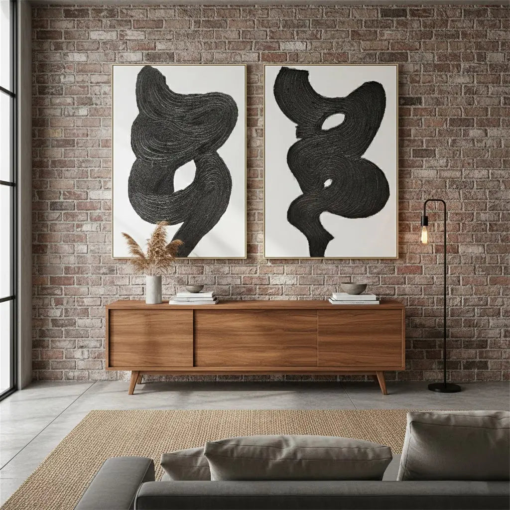 Black White Textured Minimalist Wall Art Set of 2 #BM13 ArtiQuo