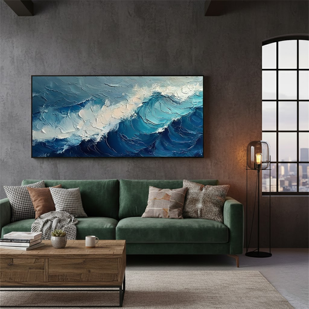 Blue & White Ocean And Sky Abstract Texture Canvas Art #P148 ArtiQuo