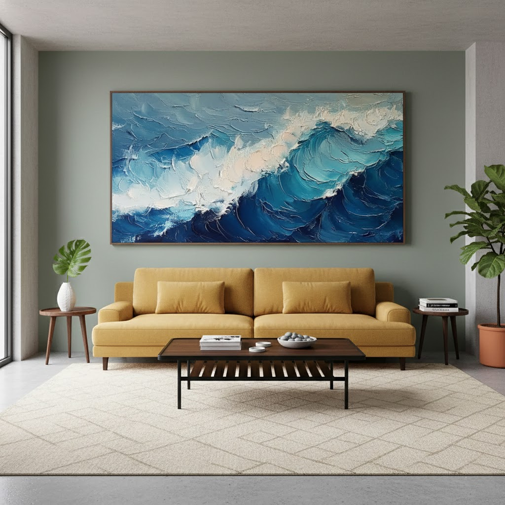 Blue & White Ocean And Sky Abstract Texture Canvas Art #P148 ArtiQuo