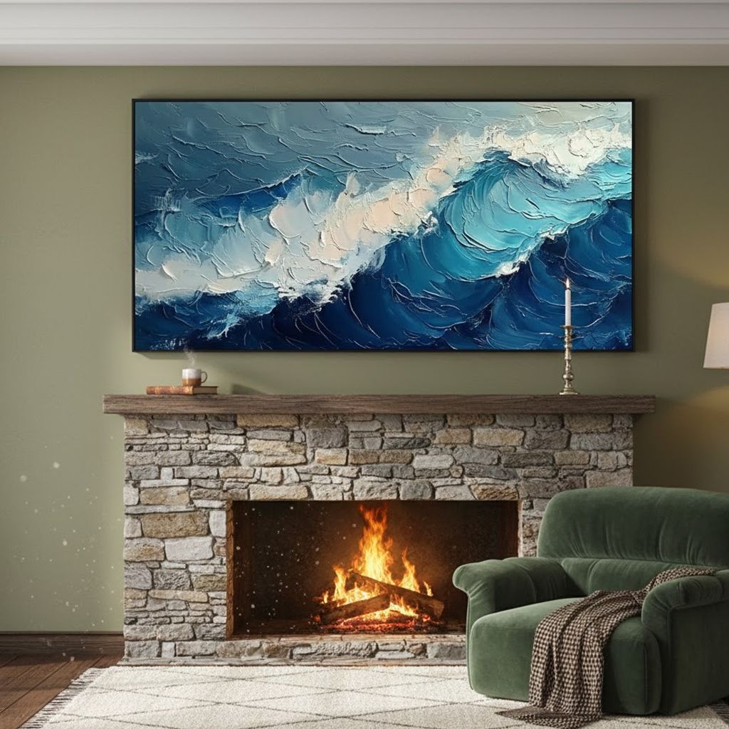 Blue & White Ocean And Sky Abstract Texture Canvas Art #P148 ArtiQuo