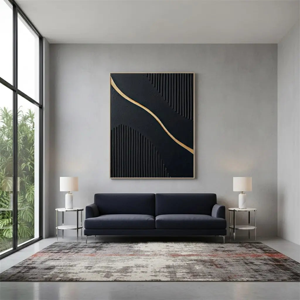 Black Gold Minimalist Textured Painting #BM14 ArtiQuo
