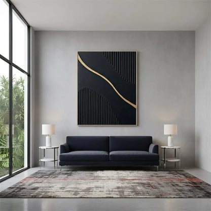 Black Gold Minimalist Textured Painting #BM14 ArtiQuo