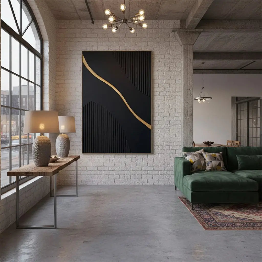 Black Gold Minimalist Textured Painting #BM14 ArtiQuo