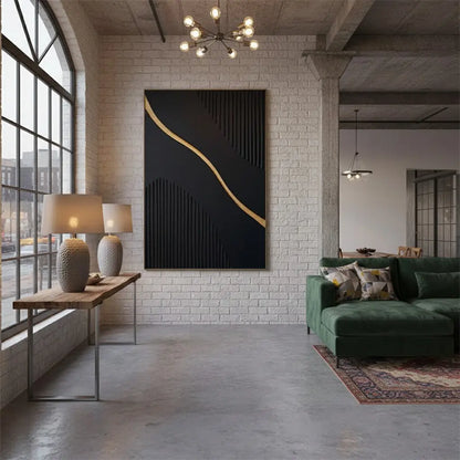Black Gold Minimalist Textured Painting #BM14 ArtiQuo